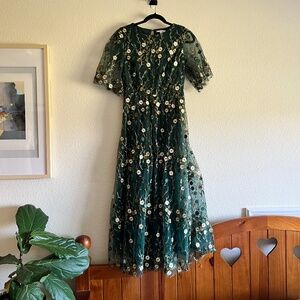 Baltic Born green gold floral embodied dress - medium